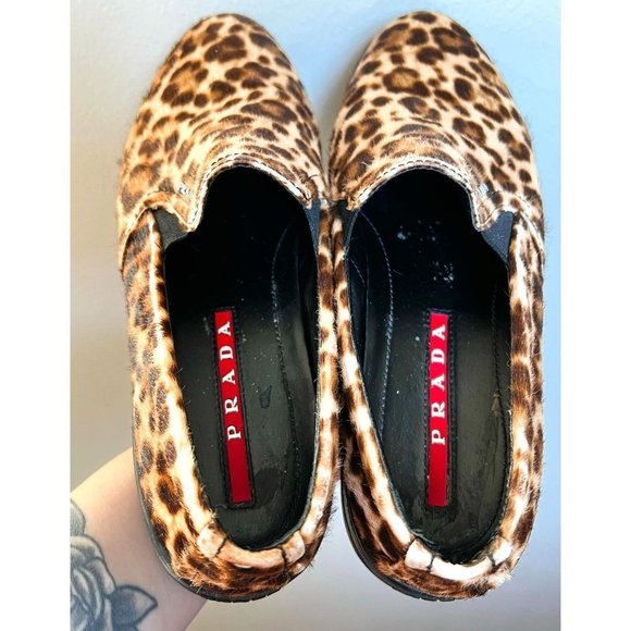Prada Leopard Calf Hair Slip-on Sneakers sz(8)- RARE FIND - Picture 1 of 7